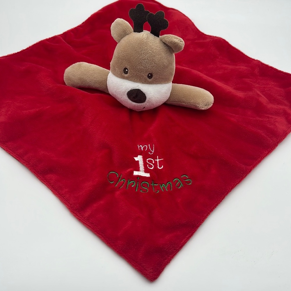 Reindeer Rattle Lovey My First Christmas Velvet Satin Holiday Security